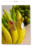 18K Gold Plated Stainless Steel Red Agate Stone Shell Geometric Chic Trendy Ring