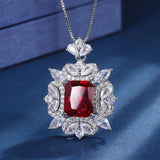 Trendy Vintage Lab Created Ruby Gemstone Lab Diamond Necklace Pendant Ring Earrings Party Fine Jewellery Sets