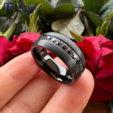 Single Row Black Cubic Zirconias Inlay Brushed Finish 8mm Tungsten Steel Combination Rings