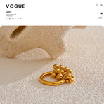 18K Gold Plated High Quality Stainless Steel Metal Layered Round Beads Charming Ring
