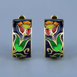 New High Quality Elegant Black Flower Handmade Enamel Silver Earrings