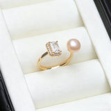 Elegant Real 925 Silver Freshwater Pearl Ring with AAA Zircon Diamonds