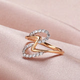 Amazing Filled 14K Rose Gold Wave Design Micro-wax Inlay AAA Zircon Diamonds Fashion Rings - Fine Jewellery