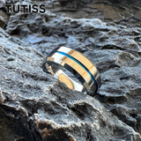 Blue Center Line Beveled Edges 8mm Tungsten Wedding Rings for Men Women