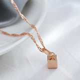 14K Rolled Gold Glossy Square Pendant Fashion Oval Buckle Geometric Necklace