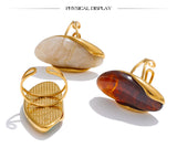 18K Gold Plated New Design Brown Green Beige Resin Geometric Stainless Steel Ring