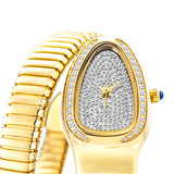 Amazing Luxury Zircon Diamond Dial Stainless Steel Quartz Wristwatch Fashion Snake Watch for WomenLady Dress Jewelry