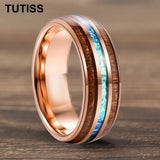 Dome Polishing Three Grooves Hawaiian Koa Wood Abalone Shell Inlay 8mm Tungsten Ring