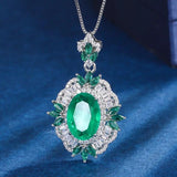 New Trendy 10*14mm Lab Emerald Gemstone Necklace Pendant Ring Earrings  Luxury Fashion Fine Jewellery Set 