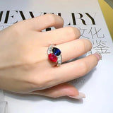 Charming Double Stone Colour Contrast Water Drop Lab Created Ruby Sapphire Versatile Personality Big Rings - The Jewellery Supermarket