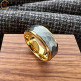 Stepped Edges Multifaceted Hammered Brushed Finish 6/8MM Tungsten Carbide Rings