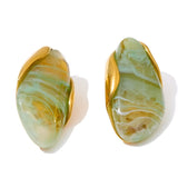18K Gold Plated New Design Brown Green Beige Resin Geometric Stainless Steel Ring