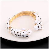 Unique Design Double Leopards Sweet Colorful Cuff Bracelet for Women Girls Gold Plated Fashion Bangle Jewelry Gift