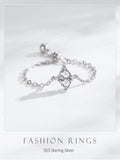 Water Drop Shape AAAA Lab Created Diamond Silver Link Chain Adjustable Rings