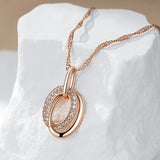 14K Rolled Gold Fashion Double Hoop AAA Zircon Diamonds Pendant And Necklace For Women