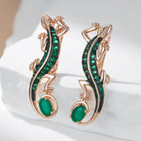 14 Karat Rolled Gold Green AAA Zircon Crsytals Lizard Design Drop Earrings For Women