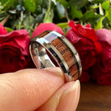 Rosewood Koa Wood Inlay Beveled Polished Finish 8mm Men Women Tungsten Wedding Rings