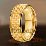 Carbon Fiber Inlay 4/6/8mm Gold Tungsten Engagement Wedding Rings for Men Women
