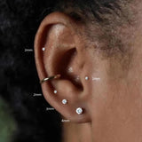 Sterling Silver Moissanite Diamonds Multi-Size Round Cartilage Tragus Stud Earrings
