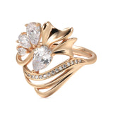 New Hyperbole Crystal Flower 14K Filled Rose Gold White AAA Zircon Diamonds Ring - Party Fashion Wedding Jewellery