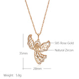 Luxury Fashion 14K Filled Rose Gold AAA Zircon Diamonds Angel Necklace For Women - Very Popular Jewellery