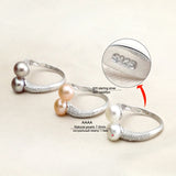Exquisite Real Pink Black White Purple Grey Pearl AAA Zircon Diamonds Silver Rings
