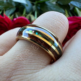 New Abalone Shell and Wood Inlay 8MM Gold Tungsten Wedding Ring for Men Women