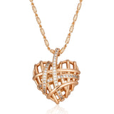 Luxury Filled 14K Rose Gold Wrapped Hollow Love Shape AAA Zircon Diamonds Necklace, Designer's Fine Jewellery