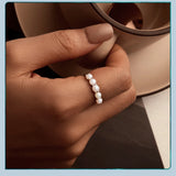 Elegant 925 Silver Pearls Double Layer White Gold P. AAA Zircon Diamond Rings