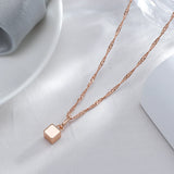 14K Rolled Gold Glossy Square Pendant Fashion Oval Buckle Geometric Necklace