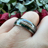 Bright Meteorite and Malachite Inlay 8MM Tungsten Carbide Wedding Men Women Ring