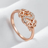 Crystal Flower Design Fashion 14K Rolled Rose Gold AAA Zircon Diamonds Rings for Women - Vintage Fine Jewellery