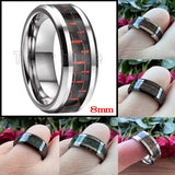 Beveled Polished Carbon Fiber  6MM 8MM Men Women Classic Tungsten Wedding Rings