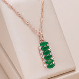 14K Rolled Rose Gold AAA Zircon White, Green Crystals Square Rectangular Necklace - Vintage Design Jewellery