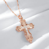 New Orthodox Church Rolled Rose Gold of 14-Karat Purity Cross Necklace - Charming Fine Religious Daily Jewellery