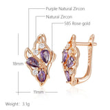 Luxury Geometric Hollow Vintage Filled 14K Rose Gold Purple AAA Zircon Diamonds Drop Earrings, Fashion Jewellery