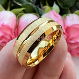New Grooved Brushed Beveled Finish Classic Tungsten Carbide Rings for Men Women