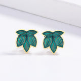 New Classic Green Leaf Shape High Quality Hand-made Enamel Stud Earrings