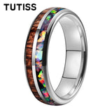 Inlaid Hawaiian Koa Wood Crushed Fire Opal 6/8mm Black Tungsten Carbide Rings