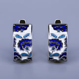 Fashion 925 Silver Classic Creative Handmade Flower Shape Blue Enamel Earrings