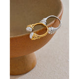 18K Gold Plated Imitation Pearls Stainless Steel Geometric Cast Charm Trendy Ring