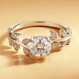 Fabulous Real 1ct Moissanite Diamond Leaf Rings S925 Silver 18k White Gold Colour Wedding Fine Jewellery With GRA