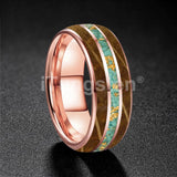 Whiskey Wood And Turquoise Gold Foil Inlay Unisex Tungsten Carbide Unisex Rings