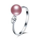 8-9mm Round Freshwater Cultured Pearl Crystal AAA Zircon Diamonds Silver Rings