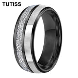 Dome Double Groove Inlaid Meteorite Mother Of Pearl Shell Tungsten Carbide Rings
