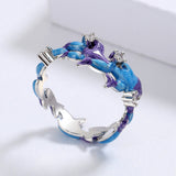 Charming Irregular Blue Purple Handmade Enamel 925 Stamps Fashion Rings
