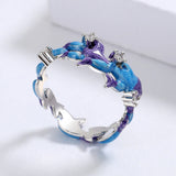 Charming Irregular Blue Purple Handmade Enamel 925 Stamps Fashion Rings