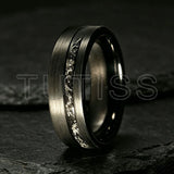 Black Meteorite Offset groove Brushed Finish 6/8mm Tungsten Carbide Couple Rings