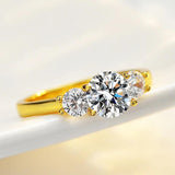 Stunning 1.6ct 3 Stones 14KGP Moissanite Diamonds Ring - Sparkling Sterling Silver 925 Wedding Engagement Jewellery