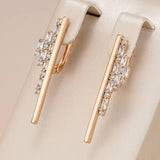 Fashion Geometric 14K Filled Rose Gold Long Drop AAA Zircon Diamonds Earrings For Women - Trendy Modern Jewellery